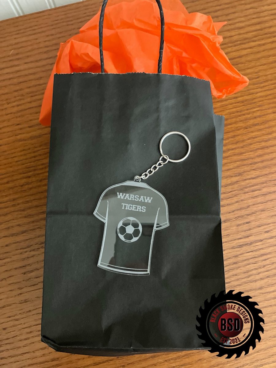 Clear acrylic Warsaw Tigers soccer jersey keychain