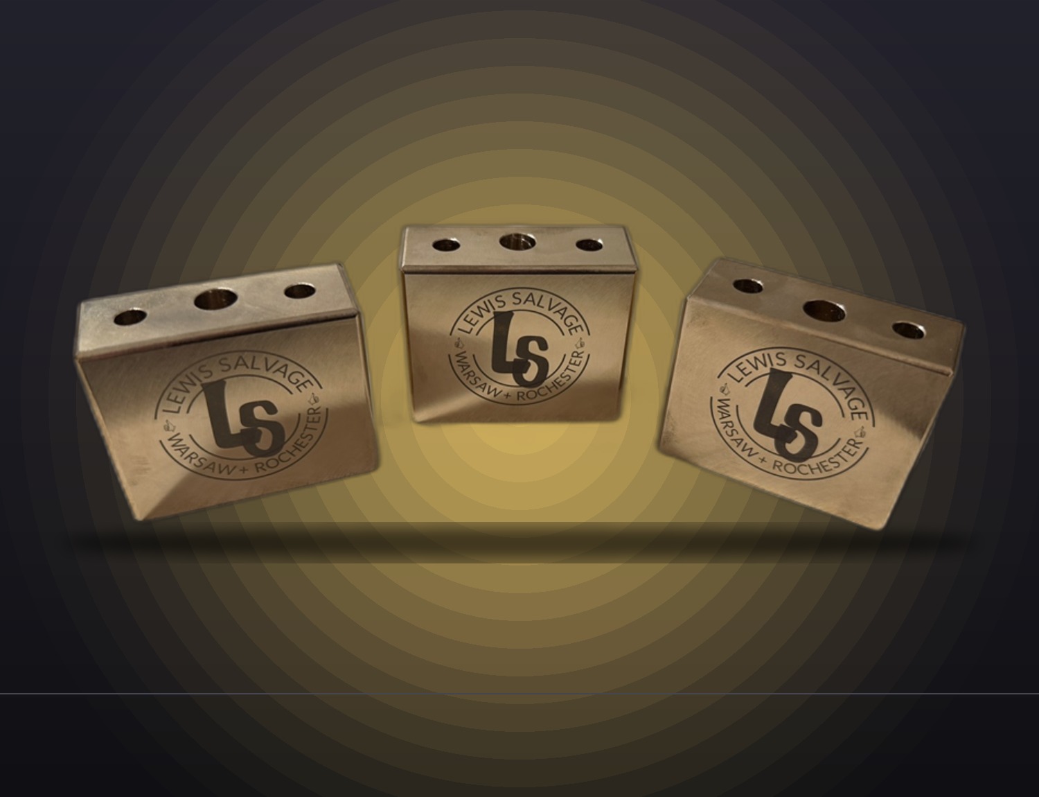 Engraved brass pencil holders for a local salvage yard